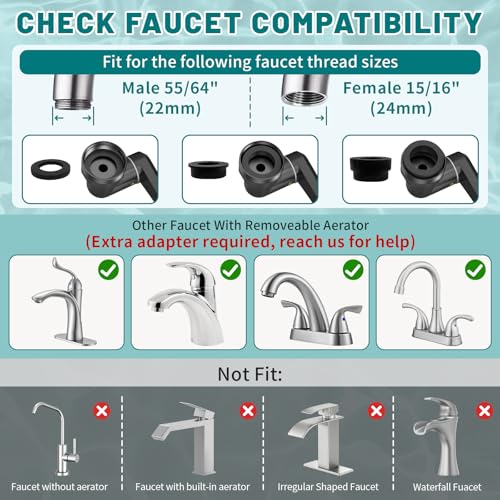 CECEFIN 1440 Swivel Faucet Extender for Kitchen/Bathroom Sink, NSF/ANSI 372 - color: B- Black- Swivel Faucet Aerator