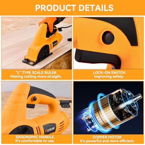 Hoteche 3-3/8-Inch Mini Circular Saw 5A Multifunctional Portable Saw with 3pcs Blades for Metal, Wood and Tile Cutting - size: 3-3/8-Inch 600W