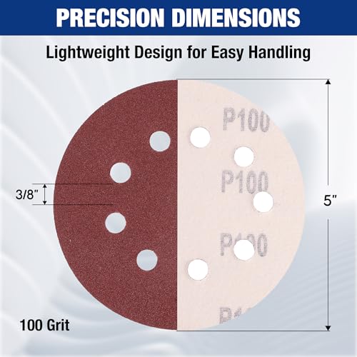 WORKPRO Sanding Discs, 5-Inch 100 Grit 8-Hole Hook and Loop, 100 Pack - style: 100PCS 5 Inch 100 Grit