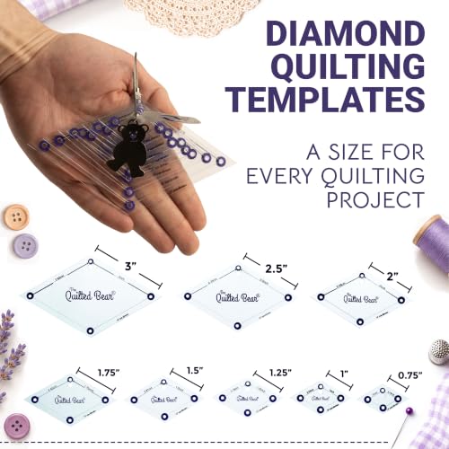 The Quilted Bear Right Angle Triangle Quilting Templates, Set of 8 - size: Right Angle Triangle