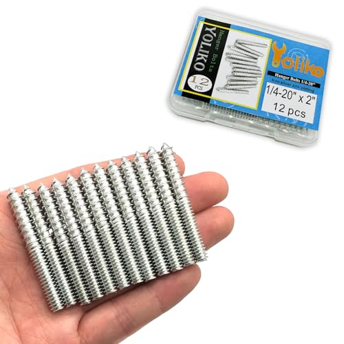 12 Pack 1/4-20 x 2 Inch Silver Hanger Bolts 1/4-20" Double Headed Bolts 1/4 Wood Dowel Screw Self-Tapping Screw Hanger Bolts for Furniture Screws Double Screw Threaded Rods Bolt 50mm Length - size: Silver 1/4-20"x2"-12PCS