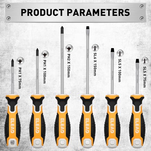 6-Piece Magnetic Screwdrivers Set, 3 Phillips and 3 Slotted Tips Professional Cushion Grip Screwdriver Set - style: 6-Piece Magnetic Screwdriver Set