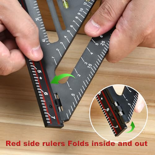 Foldable Carpenter Square 7 inch Angle T-Ruler Multi-Purpose Carpenter Tools, Rafter Square, Protractor, Ruler, Marking Gauge, Drill Gauge, Include Woodworking Pencil (Black-no jig) - color: Black-no jig