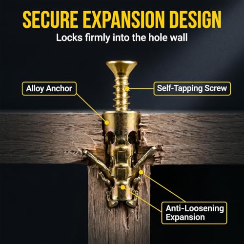 50 Pack 6×14mm Short Expansion Screw Set, Cabinet Hinge Repair Stripped Thread Restoration, Suitable for Tile Stone Wood and More