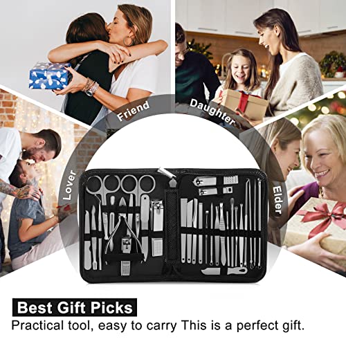 Manicure Set Professional Set Nail Clippers Pedicure Kit-30 Pieces Stainless Steel Manicure Kit, Grooming Kit Nail Care Tools with Luxurious Travel Case Silver - color: 30 in 1 Silver