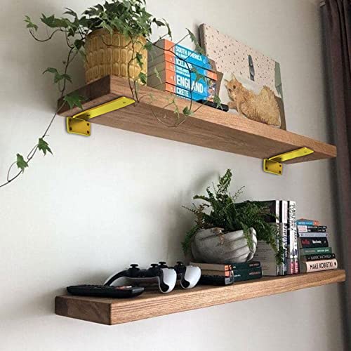 Premium Heavy Duty Shelf Brackets – 0.2In Thick Gold L Shape Shelf Bracket, Hidden Steel Brackets for Shelves - 8 Inch Heavy Duty Floating Shelf Hardware (6Pcs) - color: Gold, size: 8 Inch