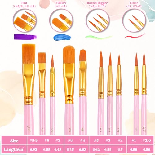 20 PCS Pink Paint Brushes, Nylon Hair Paint Brush Bulk for Acrylic Painting, Cruft Brushes Set for Watercolor Face Detail Painting - color: Pink