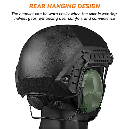 Tactical Shooting Earmuffs,Rear Mounted Noise Cancelling Headphones for Tactical Games, Construction Site, Hunting - color: Green