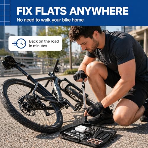 ANGORA BRANDS Bike Tire Repair Kit – All-in-One Bicycle Repair Kit with Pump, Multi Tool & Tire Levers, Portable Emergency Bike Tool Kit for Road, Mountain & Hybrid Bikes