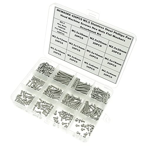 420PCS M2.5 Phillips Pan Head Machine Screws Nuts Flat Washers Kit;304 Stainless Steel;Screws Length:4mm to 30mm - size: M2.5