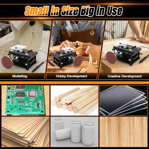 Mini Table Saw, 100W Portable Small Desktop Electric Saw, Speed & Angle Adjustable 30MM Cutting Depth, Precision Hobby TableSaw with Belt Sander for Wood Craft, Woodworking, Model Making