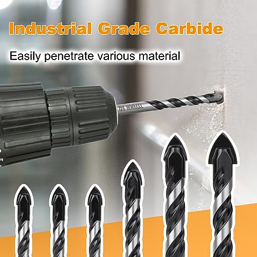 6-Piece Masonry Drill Bit Set & Concrete Drill Bit Set, 5 Sizes, 1/4"-1/2" - size: 6 pcs 1/4"-1/2" Masonry Drill Bit Set