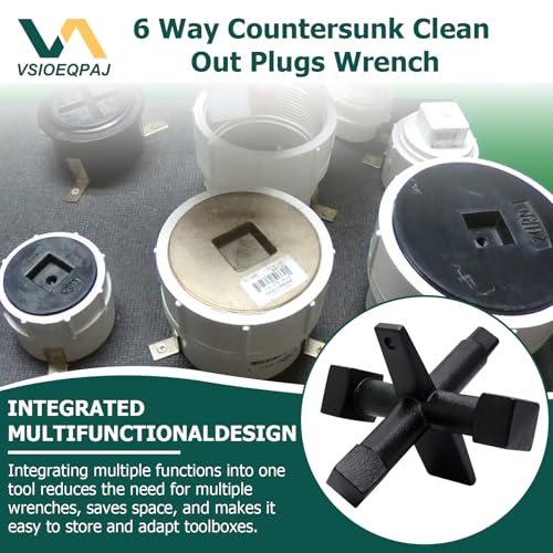 6 Way Countersunk Clean Out Plugs Wrench Compatible with Pasco J40042 Plumbing Wrench