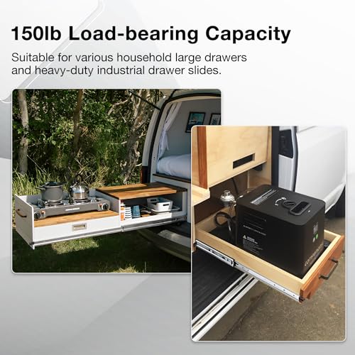 Heavy Duty Locking Drawer Slides Load 150 lbs Full Extension Runners with Lock 12 14 16 18 20 22 24 26 28 30 32 34 36 38 40 Inch Side Mount Rails for Drawer Capacity 150 lb 1 Pair - size: 18 Inch, style: With lock