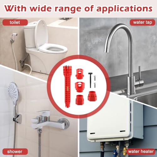 14 in 1 Faucet Sink Basin Wrench, Multifunctional Sink Installer Tool - color: Red