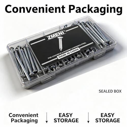 2" Concrete Nails – High Strength Masonry Nails (105 PCS) – Galvanized for Hanging Pictures, Frames, Shelves on Brick, Cement, Wood – Heavy Duty & Bend Resistant - size: 2"-105 PCS