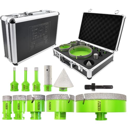 Diamond Tile Hole Saw Kit 6-127MM for Porcelain Ceramic Tile 11PCS - size: 6/8/10/25/35/50/75/127mm+20F+2"Chamfer Bit+SDS