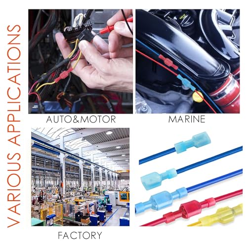 120pcs Male and Female Spade Connectors 24-10 Gauge Nylon Fully Insulated Wire Quick Disconnect Electrical Crimp Terminals Connector Assortment Set