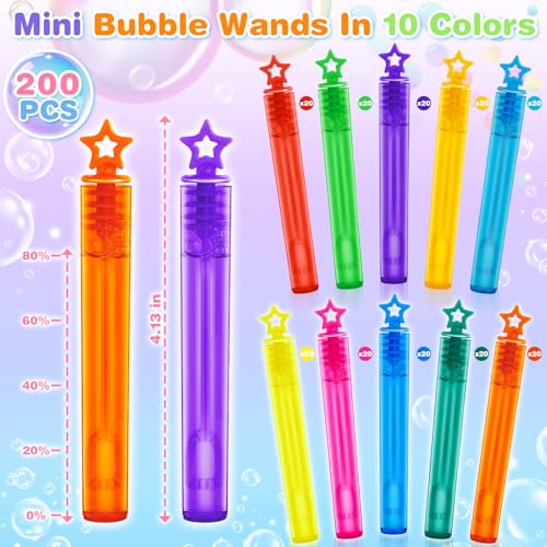 200PCS Mini Bubble Wands Bulk, Party Favors Summer Toys for Kids, 10 Colors