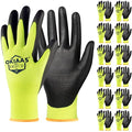 OKIAAS PU Coated Work Gloves Men, Ultra Grip & Lightweight, 12 Pairs Bulk - color: Yellow (12 Pairs), size: Large