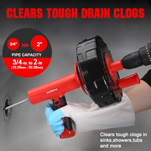 Drain Auger 33 Ft with Easy Cable Rewind System, Plumbing Snake with Drill Adapter, 2026 Upgraded Flexible Spring Steel Drain Cleaner for Kitchen, Bathroom, Shower & Sink