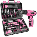 JENABOM 127-Piece Home Tool Set with 8V Pink Cordless Drill - color: Light Pink