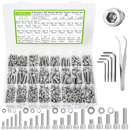M3 M4 M5 M6 Hex Socket Bolt & Nut Assortment Kit, 1160Pcs - size: D. M3 M4 M5 M6
