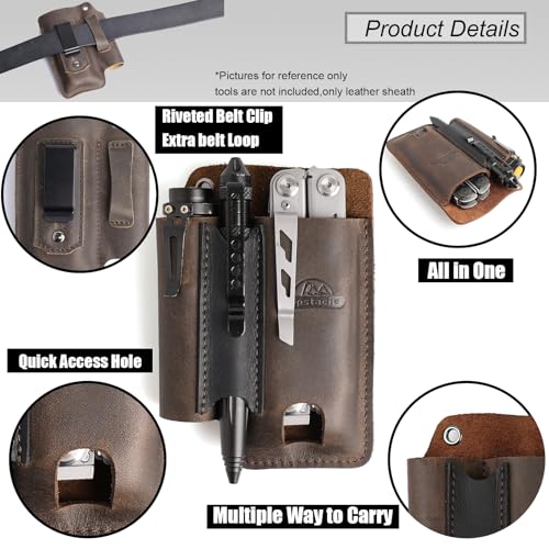 Topstache Leather Multitool Sheath with Belt Clip - Multi Tool Holster for Belt - EDC Belt Organizer Fits Multitool, Flashlight, Pen - Leather EDC Pouch, DarkBrown - color: Darkbrown-L (for Multitool)
