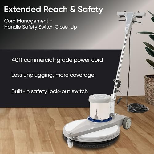 20" High-Speed Commercial Floor Burnisher, 1.5 HP, 1500 RPM, 40ft Cord, Rubber Bumper Guard, with Red, White & Black Pads for Cleaning, Polishing & Burnishing - size: 20" Non-Weighted