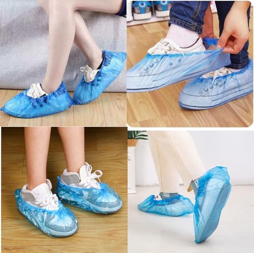 200PCS (100Pairs) Disposable Shoe Covers Waterproof, Non-Slip, Durable Boot Covers for Indoors Cleaning Real Estate Travel Construction Workplaces, Plastic Disposable Shoe Covers for Men and Women.