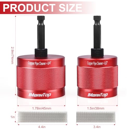 1/2" & 3/4" Metal Copper Pipe Cleaner for Drill, with 1/4" Hex Shank, Each Contains 2 Additional Brush Blades, for Copper Pipe Cleaning, Polishing, Paint and Rust Removal (Red)