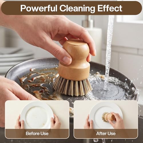 Wooden Dish Brush Handheld Bamboo Wok Brush Scrubber for Dishes Pans Pots Fruit and Veggie Washing(2,Beige and Brown) - color: Beige and Brown