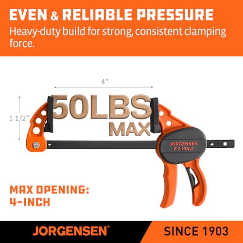 JORGENSEN E-Z Hold 2-Pack 4" One Hand Hobby Bar Clamps for Woodworking - size: 4"