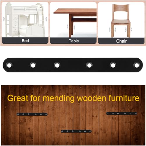 4 Pack Black Straight Brace Brackets 8 Inch Stainless Steel Flat Mending Plates, Heavy Duty Repair Fixing Joining Brackets for Wood with Screws