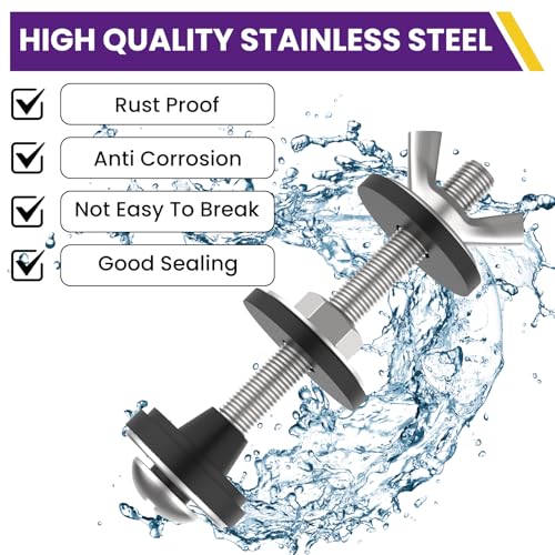 4 Pcs Universal Toilet Tank to Bowl Gaskets Kit, Stainless Steel Toilet Tank Bolts & 2 Kind Gasket, Fits 2-Inch and 3-Inch Seals for Toilets Mounting Repair and Flush Valve Opening - size: Bolts & Gasket