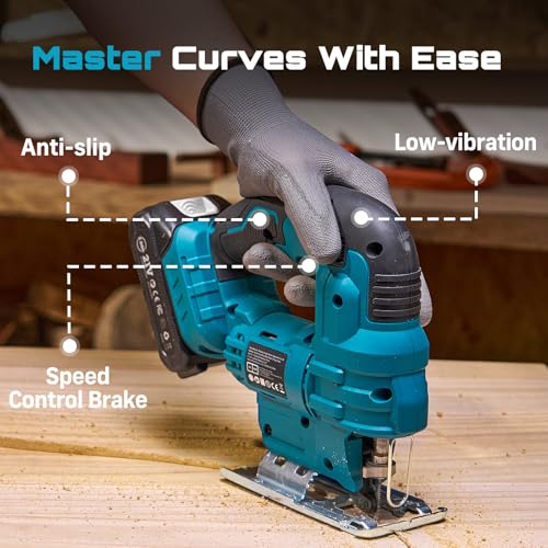 SEESII Jig Saw, Cordless Jigsaw Tool with 2×2.0Ah Batteries and Charger - color: Blue