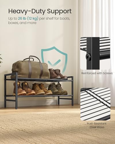 SONGMICS 2-Tier Metal Shoe Rack, Vertical Shelf, Holds up to 12 Pairs - color: Black, size: 2 Tiers (11"D x 26.8"W)