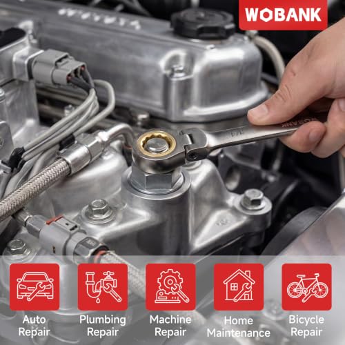 22-Piece Ratcheting Wrench Set, Flex Head Combination Wrenches Set with Organizer Box, Metric 8-19mm and SAE 1/4" to 3/4" Size, 12 Points 72-Teeth, Nickel Plating - size: Flex-head