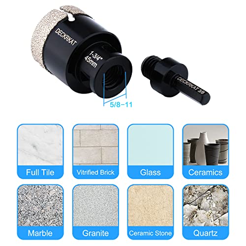 Diamond Hole Saw, 1-3/4" Hole Saw for Tiles Granite Marble Ceramic Glass Porcelain, 45mm Core Drill Bit with 5/8-11 Thread and 3/8” Hex Shank Adapter for Angle Grinders & Drills - size: 1-3/4"(45mm)