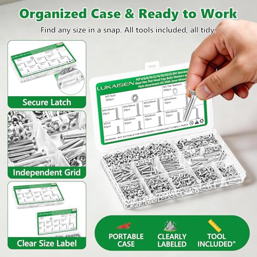 1081 Pcs M3 Flat Head Screws Nuts Washers Wrench Kit, 304 SS - size: SS M3 1081pcs 1