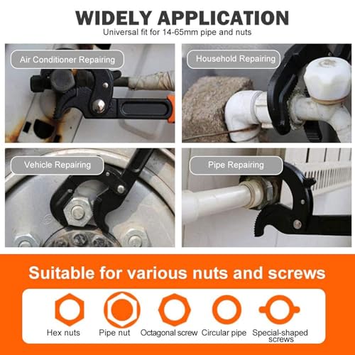 RULLINE Adjustable Wrench Quick Multi-Function Spanner Power Grip Pipe Wrench Set 2 Pack compatible with 14-60mm Pipes Nuts Screws | Power grip pipe wrench set – adjustable for 14-60mm pipes, nuts & screws. Multi-function spanner. Heavy-duty steel – 2-pac
