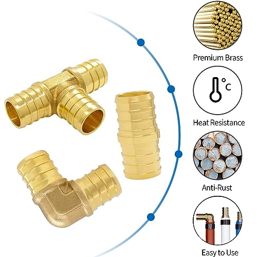 Hooshing 12 Pack 3/4" PEX Fitting Combo, Straight Coupling, Elbow, Tee Set - size: 3/4" 3 Size 12PCS