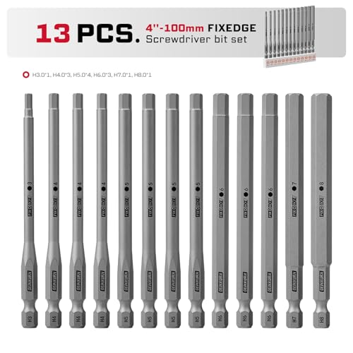 Geinxurn 13Pieces Fixedge Screwdriver Bit Set,4 inches Hex Magnetic Alloy Steel Insert Power Bits Tips with Storage Organizer for Home Repair - size: 4"-13