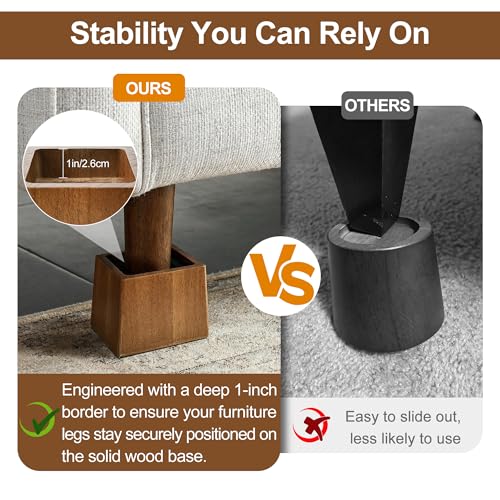 Wooden Bed Risers 3 Inch Heavy Duty, Support 2500 lbs, Brown - color: Retro Brown, size: 3"H(Inner 2"H)