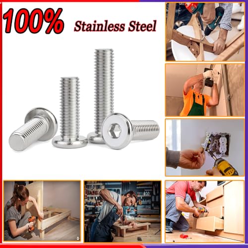 Metuja 1/4-20x3/8 Flat Head Hex Socket Cap Screws Bolts,304 Stainless Steel Fully Threaded Machine Screws with Hex Key (50PCS) Corrosion-Resistant for Furniture/Machinery - size: 1/4-20 x 3/8"