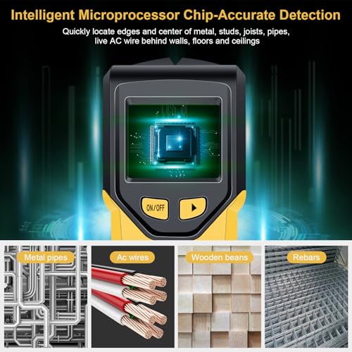 Stud Finder Wall Scanner - 5 in 1 Stud Finder Tool w/Smart Chip and HD LCD Display, Stud Detector Beam Finders for the Center and Edge of Wood AC Wire Metal Studs Joist Pipe (‎Silver Plate)