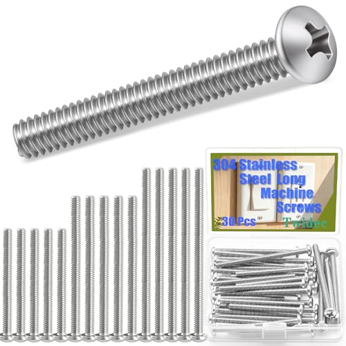 Twidec/30PCS Machine Screws #6-32x1-1/2",1-3/4",2" Extra Long Outlet Screws 304 Stainless Steel Phillips Pan Head Electricians Screws for Knob and Pull Installation,Cabinet Door and Drawer Screws - size: #6-32x1-1/2",1-3/4",2", style: SS Pan Head