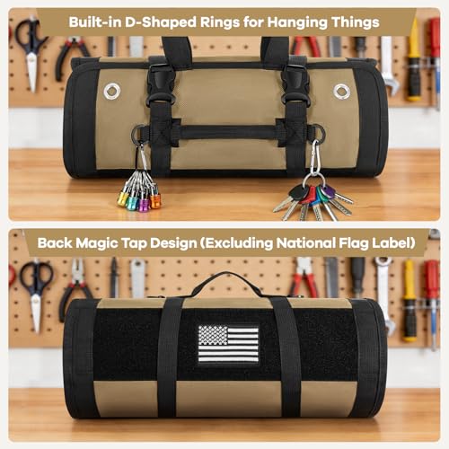 ANILD 15.5 Inch Extra Long Tool Bag Roll Up, Roll Up Tool Bag Organizer - color: Khaki, size: Large