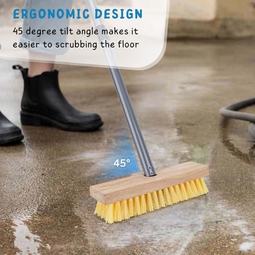 Floor Scrubber Brush, 52'' Long Handle Scrub Broom for Deck Cleaning - color: Yellow