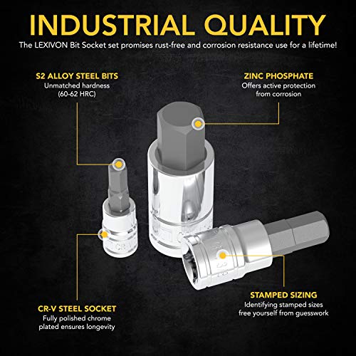 LEXIVON Master HEX Bit Socket Set, Premium S2 Alloy Steel | Complete 32-Piece, SAE and Metric Set | Enhanced Storage Case (LX-144) - style: HEX 32pc